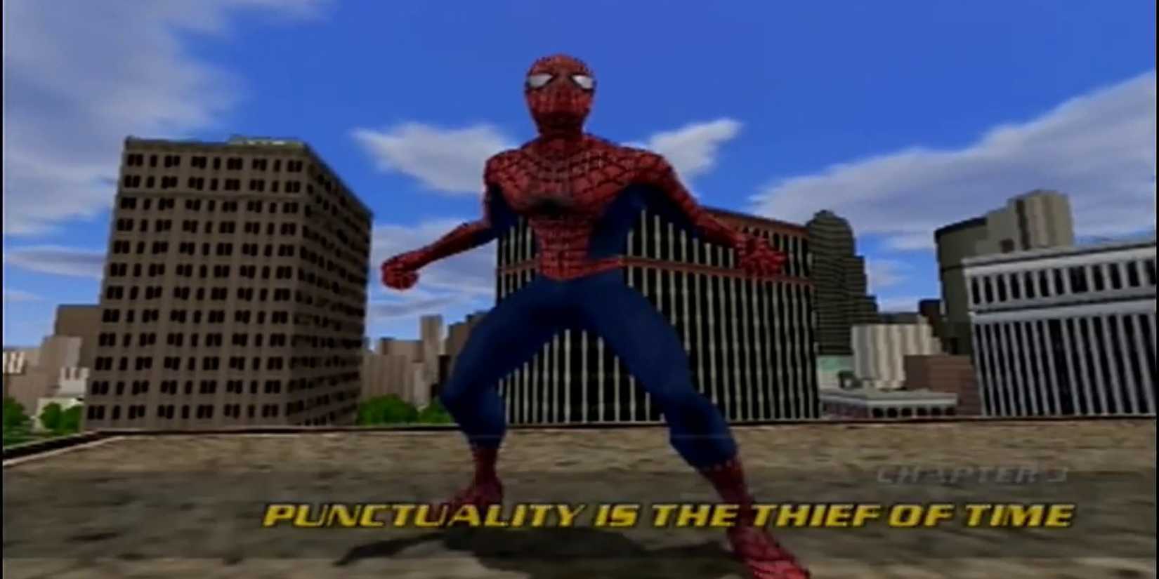Spider-Man atop a building in spider-man-2-game