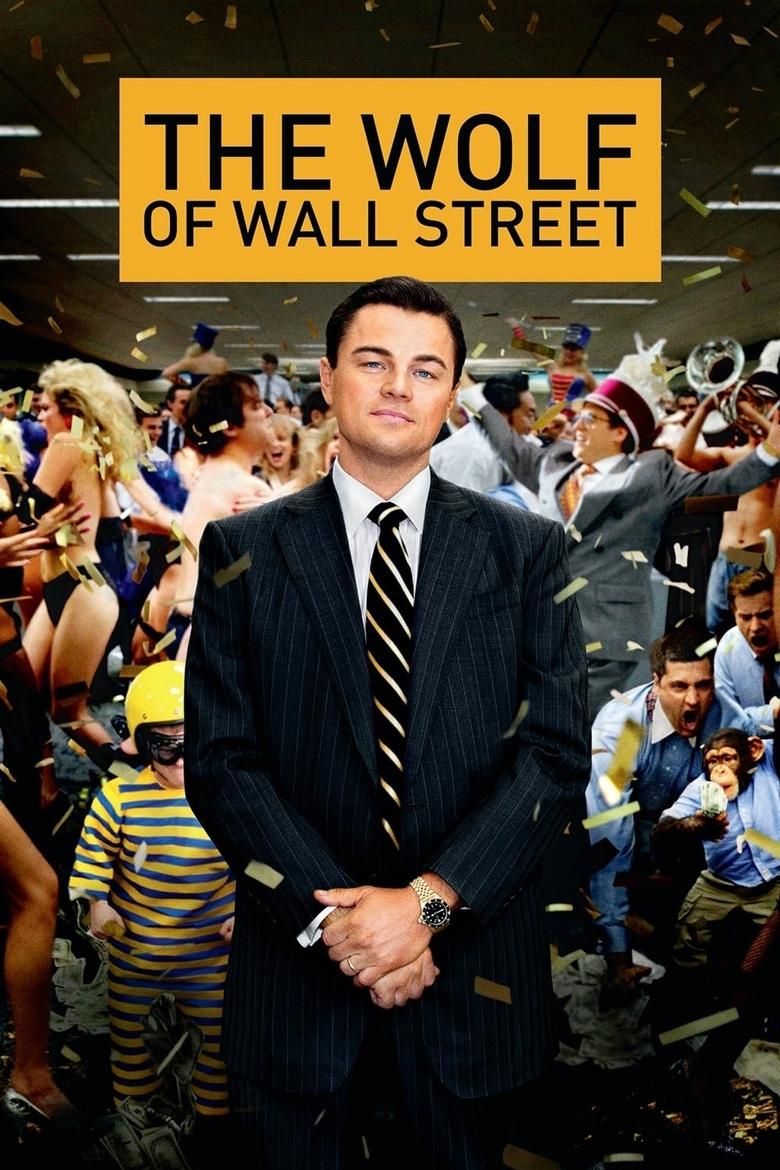 Pôster do filme O Lobo de Wall Street com Leonardo DiCaprio.