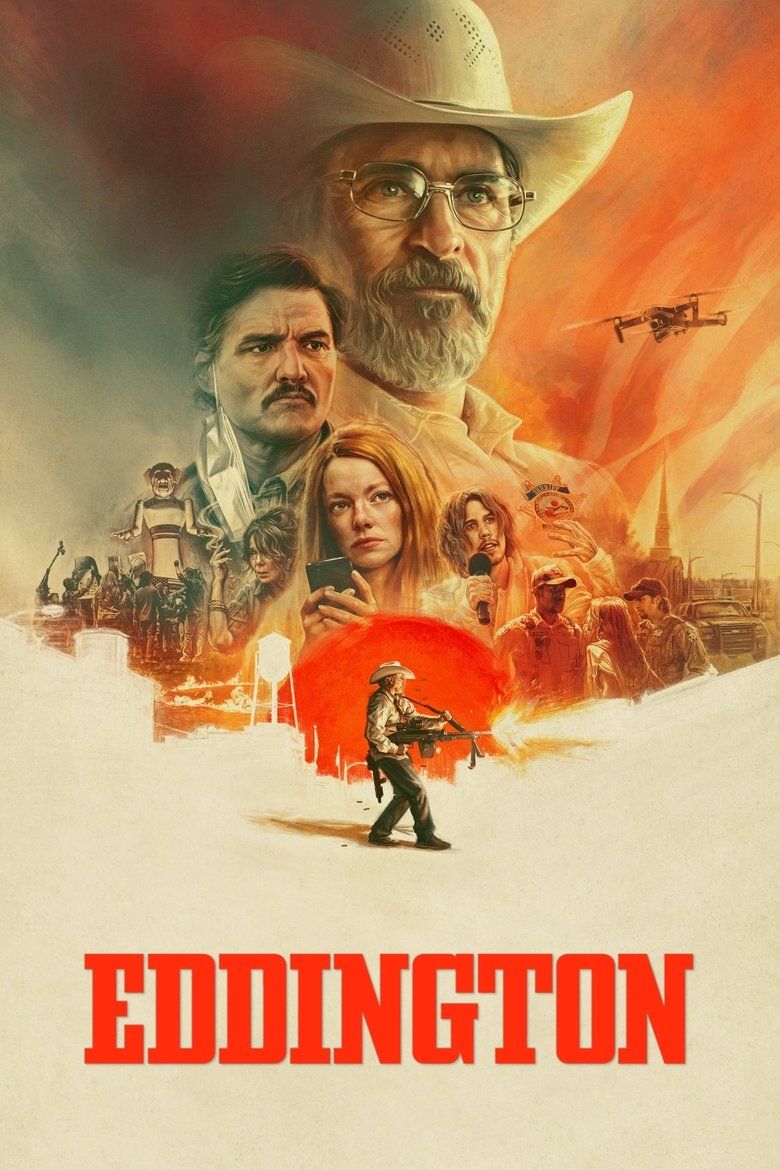 Pôster do filme Eddington com Pedro Pascal, Joaquin Phoenix e Emma Stone