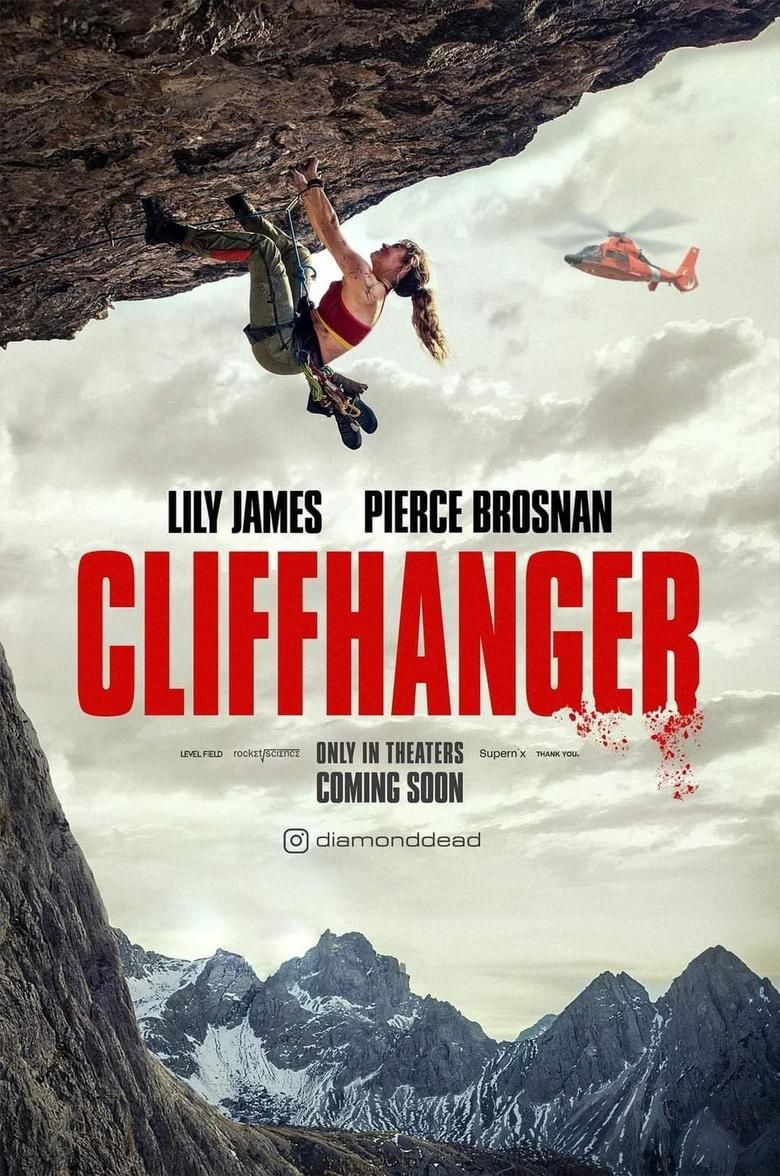 Poster do filme Cliffhanger com Pierce Brosnan e Lily James