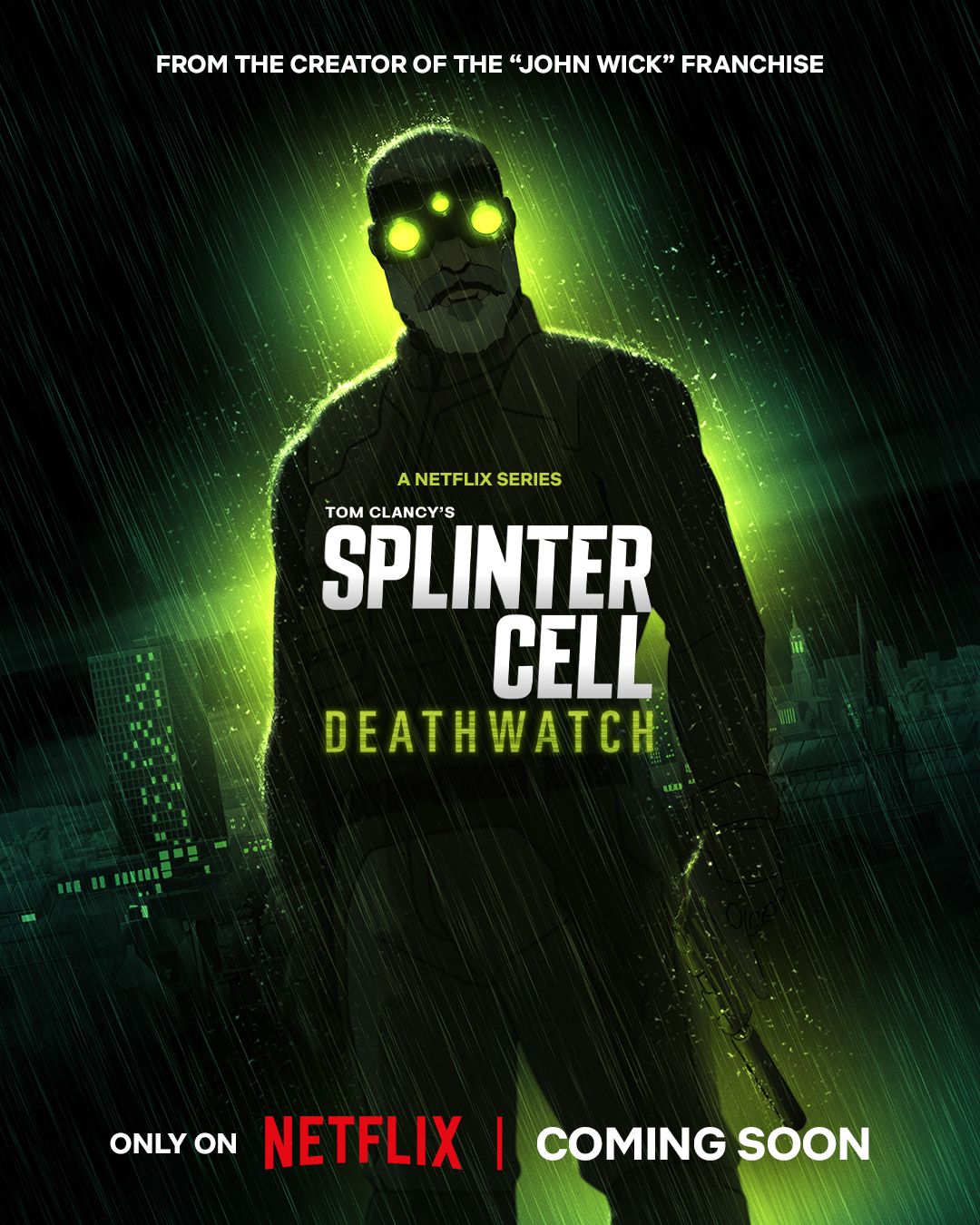 Pôster oficial de Splinter Cell: Deathwatch com Sam Fisher em destaque.