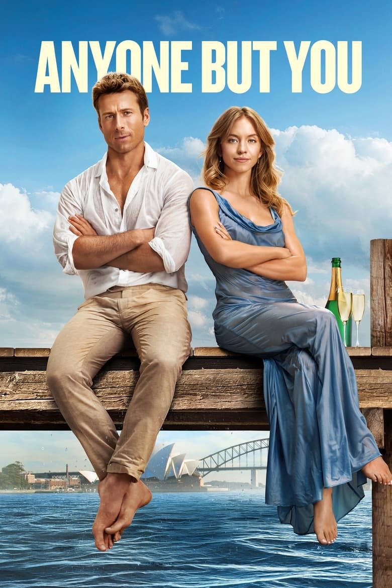 Pôster do filme Anyone But You com Sydney Sweeney e Glen Powell.