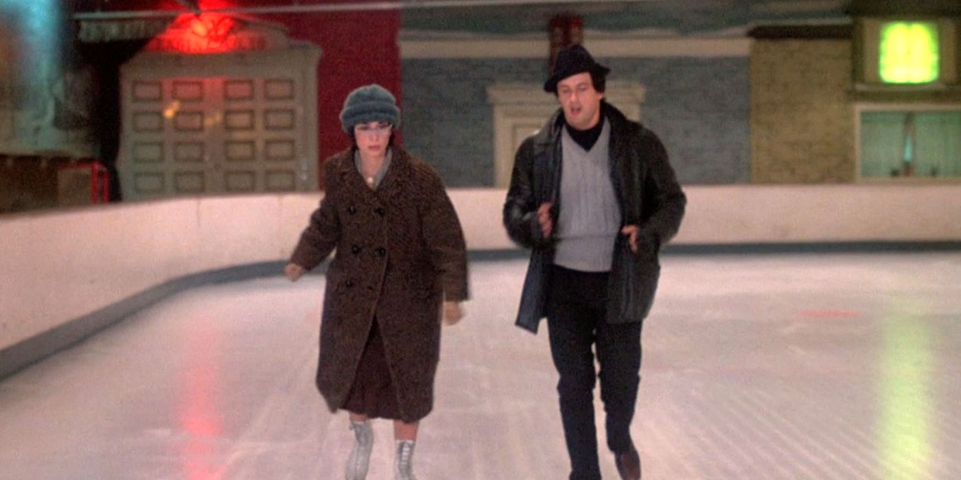 Rocky e Adrian patinando no gelo
