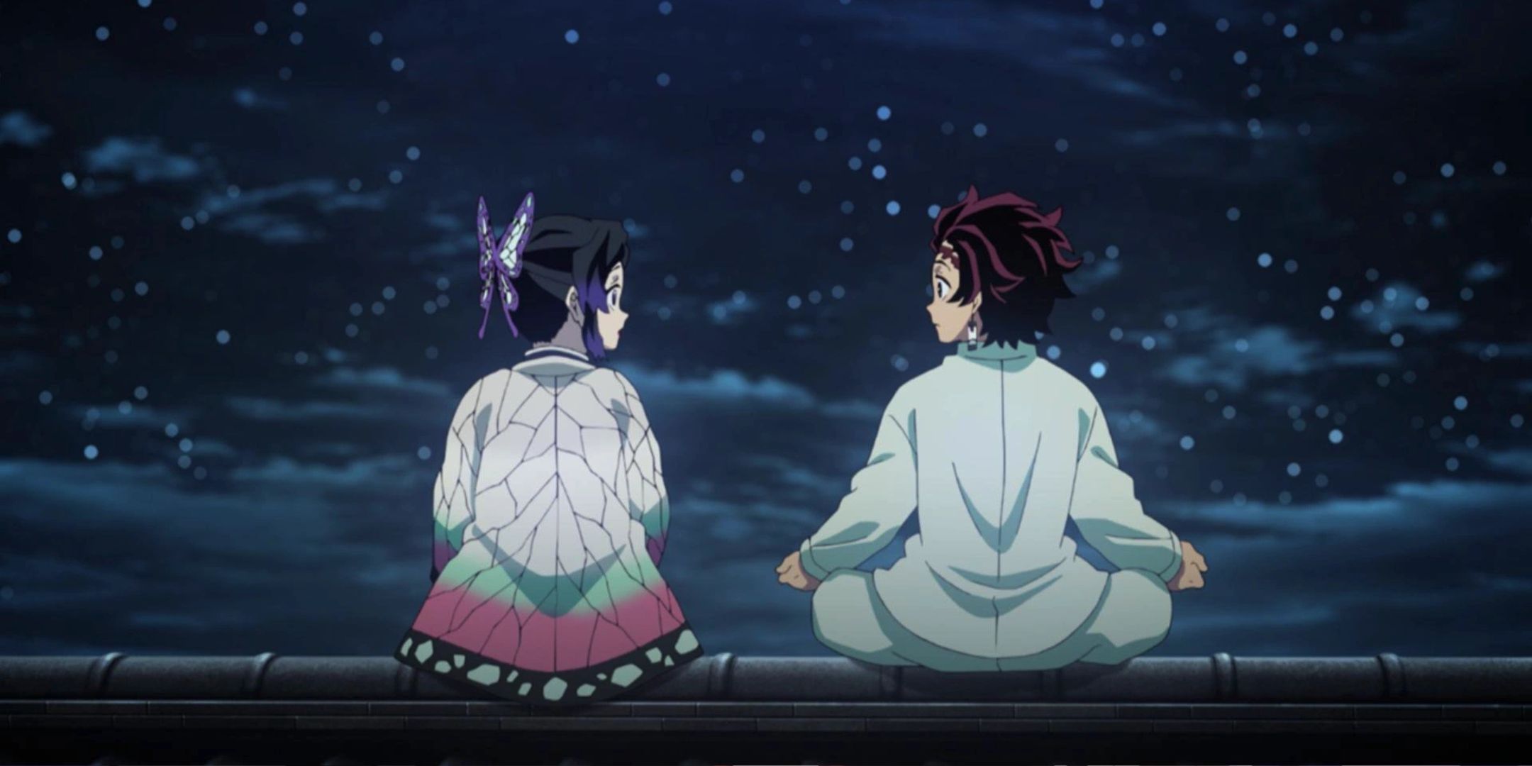 Shinobu e Tanjiro em Demon Slayer.