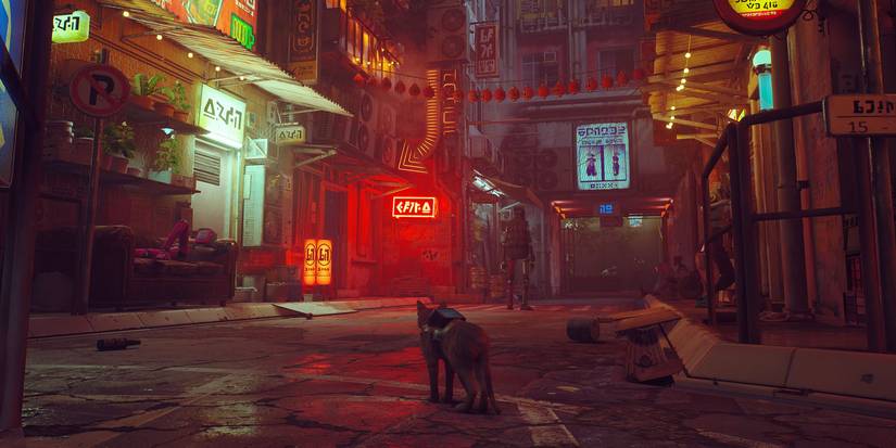 Cat in a cyberpunk world in Stray